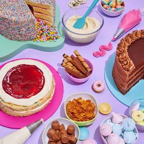 Design your own Cake with colorful sprinkles, fillings, frosting, and decorations ready to customize and bake by Crumbs & Doilies.